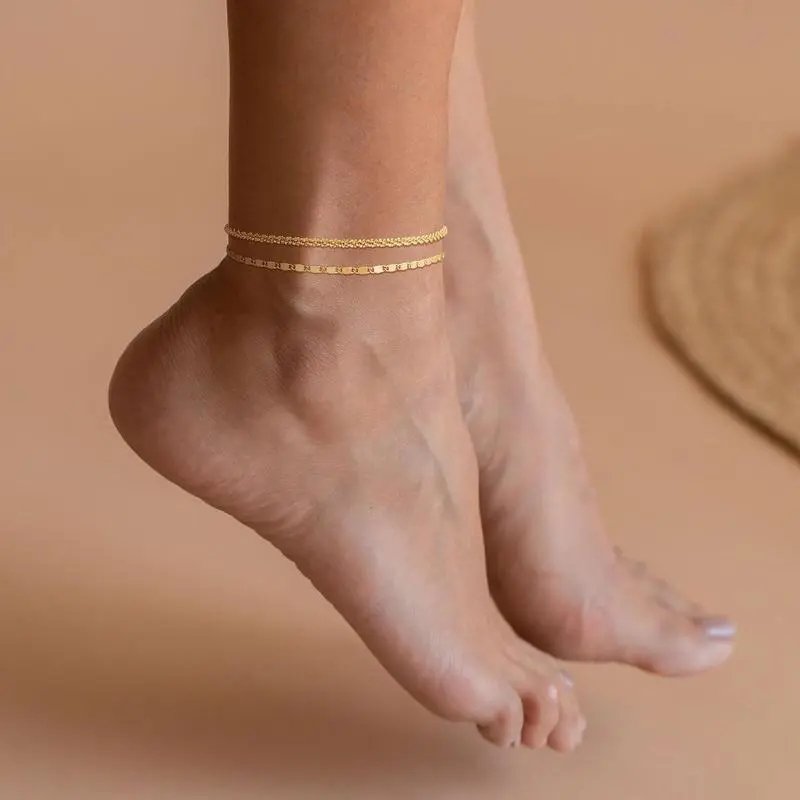 Layered Anklet Bracelet for Woman Glitter Box Paperclip Figaro Cuban Link Anklets Waterproof Jewelry Gifts For christmas 2026 ornament Snake Beaded