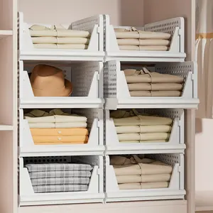 Stackable closet storage basket Multifunctional foldable closet organizer, suitable for bathroom, kitchen, laundry room and wardrobe storage Space-saving clothing storage drawer organizer, white