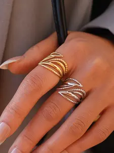 Women's Twisted Ring Silver Color Jewelry Gift, Stackable Knit Geometric Pattern Design Fashion Statement Accessory, Trendy Women's Accessories
