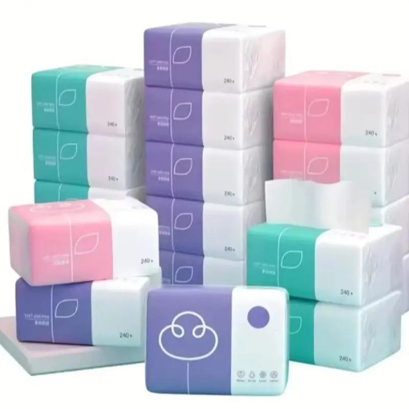 12 Pack Random Style Facial Tissues, Face Tissue, Tissue Packs, Disposable Multi Use, 240 Sheets Per Pack, Recyclable, Durable and Absorbent, Suitable for Home, Dormitory, Office, Outdoor Use