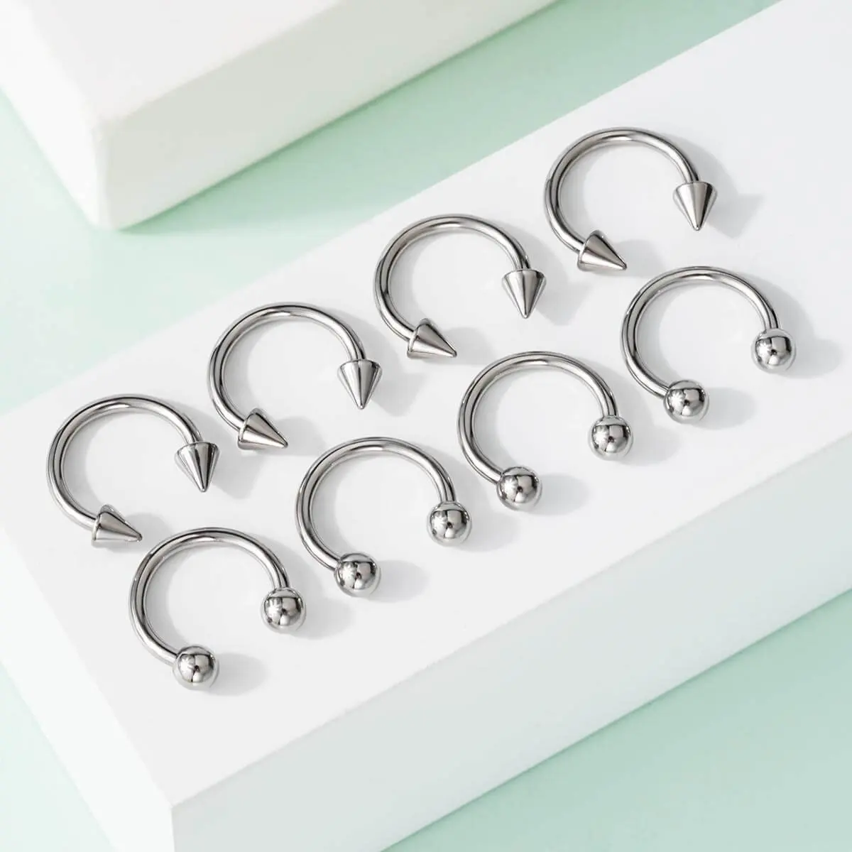 OUFER 8-Piece 14G/16G 316L Stainless Steel Horseshoe Septum Rings - 10mm, Ball & Spike Mix Ends, Hypoallergenic Fit, Steel Resists Wear, for Septum, Lip Snakebites Piercings OUFER 8-Piece 14G/16G 316L Stainless Steel Horseshoe Septum Rings - 10mm, Ball & Spike Mix Ends, Hypoallergenic Fit, Steel Resists Wear, for Septum, Lip Snakebites Piercings