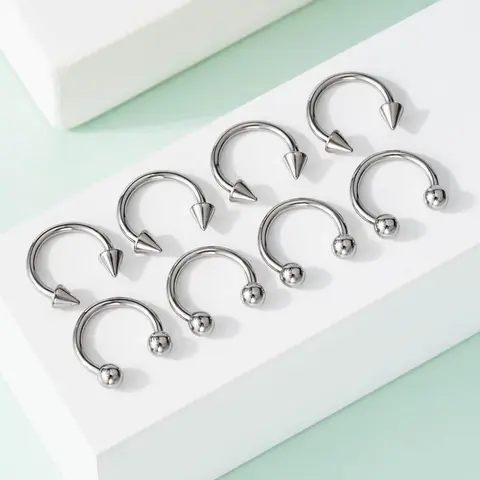 OUFER 8-Piece 316L Stainless Steel Body Jewelry Set - 14G/16G, 8mm/10mm, 1.2mm Thickness, Ball & Spike Mix Ends, Hypoallergenic, Wear-Resistant, for Nose Piercings, Septum Rings, Snakebite Piercings