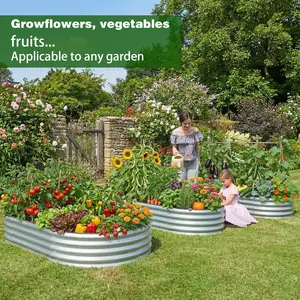 Oval Galvanized Raised Garden Bed Kit, 8*4*1（6*3*1） Ft Large Metal Planter Box, for Outdoor Vegetable Planting, Easy to Assemble, Durable & Stable