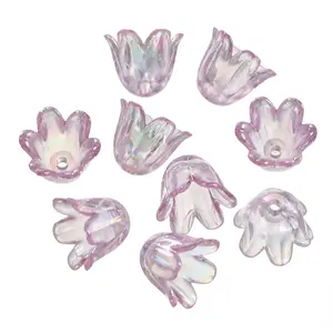 100Pcs AB Color Lily Acrylic Bead Caps Bellflower Spacer Beads Vintage Floral Loose Beads Stylish DIY Accessories for Bracelet Necklace Handmade Jewelry Making DIY Beading Accessories