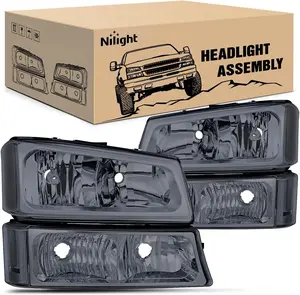 Nilight Headlight Assembly for 2003 2004 2005 2006 Chevy Silverado Avalanche 1500 1500HD 2500 2500HD 3500 Chevrolet Pickup Replacement Headlamp Housing Bumper Lamp Set