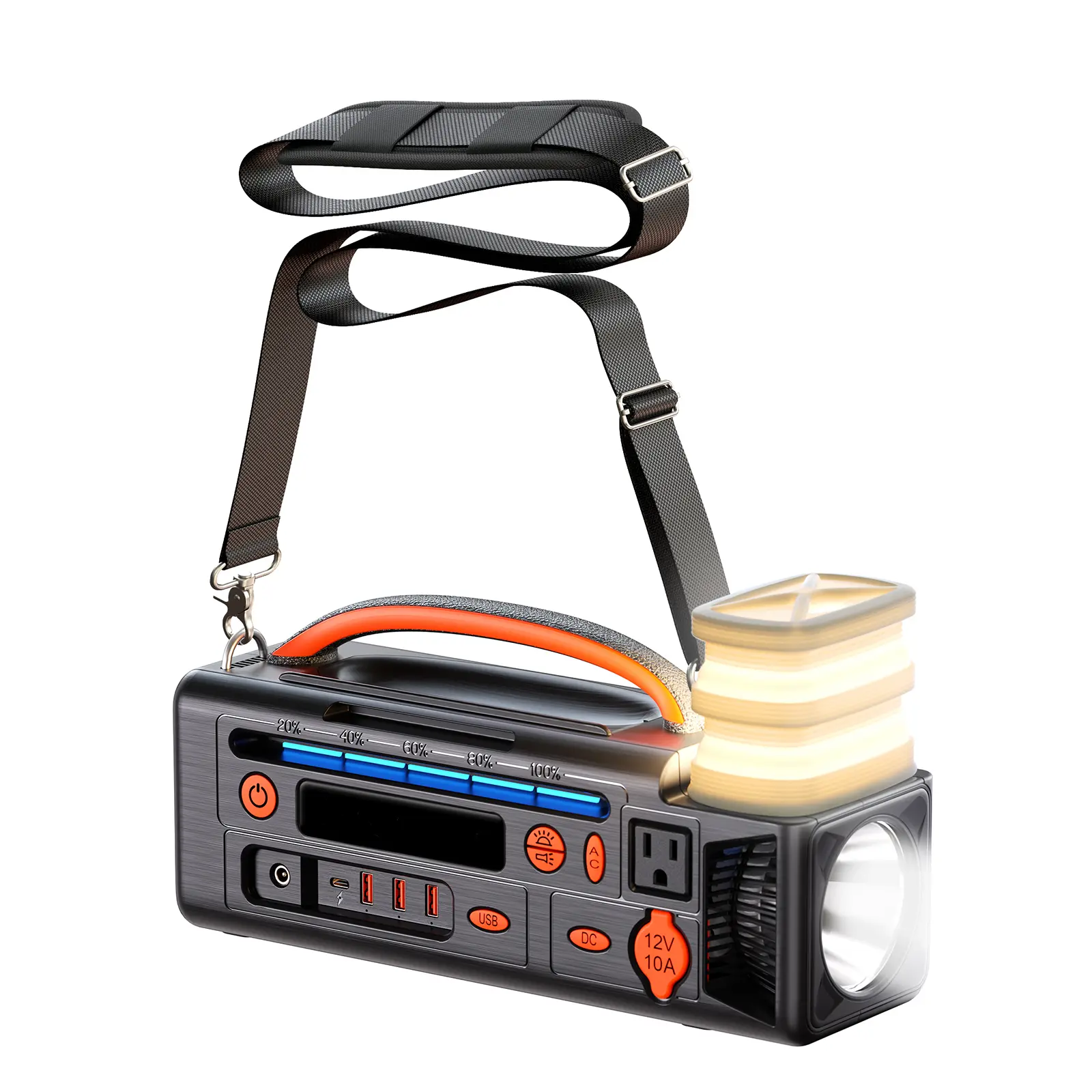 Portable Power Station 296Wh, 300W Pure Sine Wave AC Outlet, 3-in-1 Camping Battery Generator with 360° LED Camp Light & 2200LM Spotlight, 100W USB-C Fast Charging, 7 Ports, 7 lb Lightweight Backup Power for Camping, RV & Emergencies