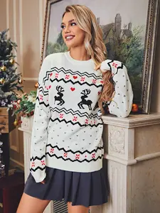 BerryGo Women's Knitted Christmas Pattern Sweater Comfy Crewneck Long Sleeve Pullover Sweater