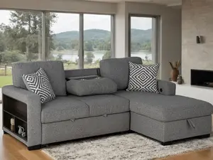 Chatham Sectional Sleeper Sofa - Modern Gray Design with Built-in Drop-Down Cup Holders, Charging Ports, and Storage Chaise, 3 to 4 Seating Capacity