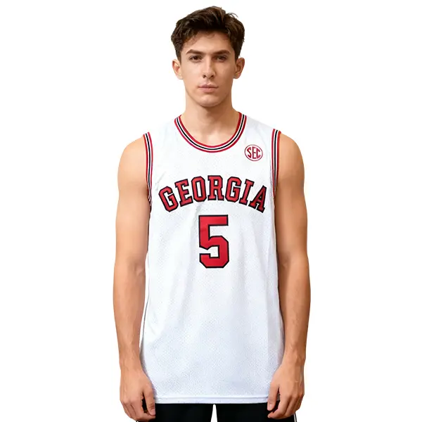 Men's Retro College Basketball Jersey #5, Lightweight V-Neck Polyester Mesh Sportswear with Sewn Letters & Numbers, S-XXL, Lightweight Jersey, Cold Wash