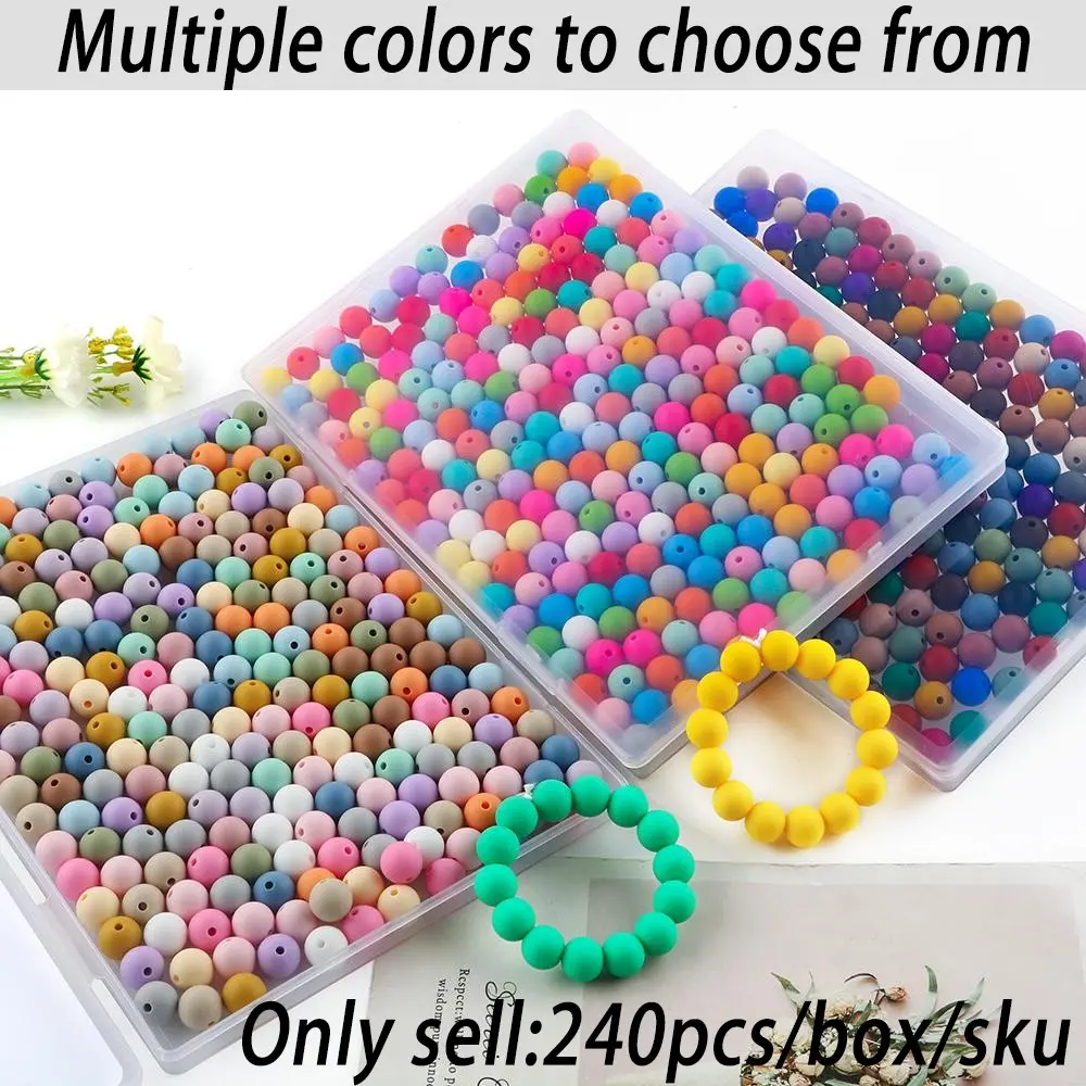 12mm Silicone Beads, 240pcs/box Mixed Color Beads for Keychain Making, Silicone Focal Beads for Pens, Silicone Beads for Crafts Making for Keychain Pendant, Acrylic Beads Pen Accessories, Diy Beads