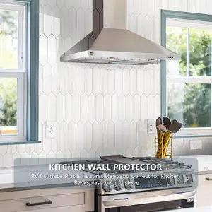 Vamos Tile 10 Sheets Long Hexagon Tile Peel and Stick Backsplash, Tiles Sticker, 12.8 x 12.8 Inch, Peel and Stick Tile, PVC Self Adhesive Mosaic Wall Tiles Stick on Backsplash for Kitchen and Bathroom - Glossy Dolomite White Decor Decorative