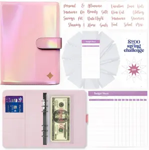 Budget Binder with  Envelopes - Holographic  Organizer for , A6 Binder  Envelopes for Budgeting,  Saving Binder with Rose  Stickers