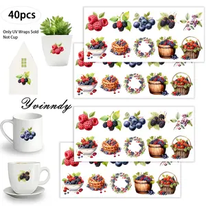 40Pcs/set Fruit Iron On Stickers For Cup Be Waterproof UV DTF Printable Vinyl Paper Fun Designs Durable Construction Long-Lasting Adhesion Must-Have For Craft Enthusiasts Cups Mugs Sticker Sold Only Sticker Not Cup