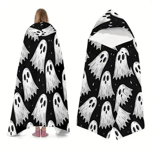 1pc soft and comfortable Halloween Viagra Ghost Print Hooded Blanket, wearable blanket, warm and soft and comfortable, available in multiple sizes, is a must-have for reading, nap, office, and home leisure, and is the best gift choice for Halloween gifts