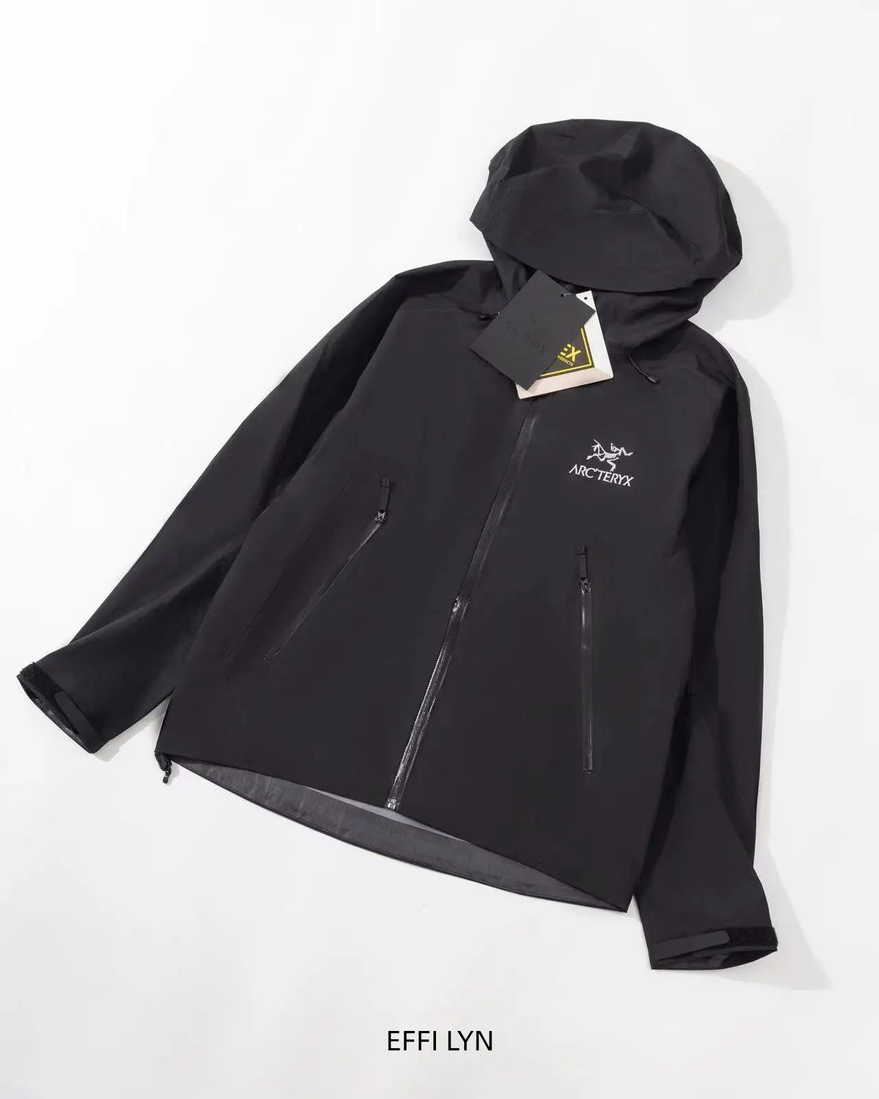 Black Hooded Outer Shell Jacket - Multi-Purpose, Full-Zip Closure, Functional Side Pockets, Wind-Resistant - for Hiking, Traveling (Sports Collectibles Accessory)