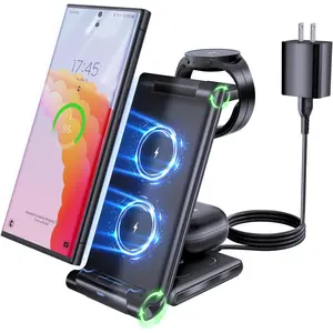 Station for , Foldable 3 in 1 Fast Charger Station for Galaxy S24 S23 S22 S20 Ultra Z Flip Fold 5/4/3Galaxy Watch 6/5/4/3Buds