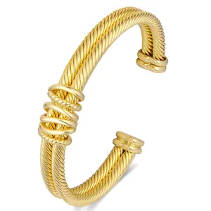 Mytys Trendy Stack Cuff Bracelets for Women 2 in 1 Gorgeous Adjustable Stainless Steel Wrist Jewelry Trendy For All Match