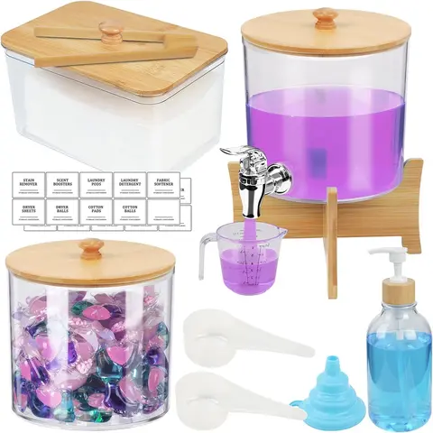 Transparent Acrylic Laundry Pod Multipurpose Storage Box with Labels, Bathroom Detergent Dispenser for Laundry Pods, Bath Salts, Fabric Softener, Container, Organizers and Storage Containers with Lids