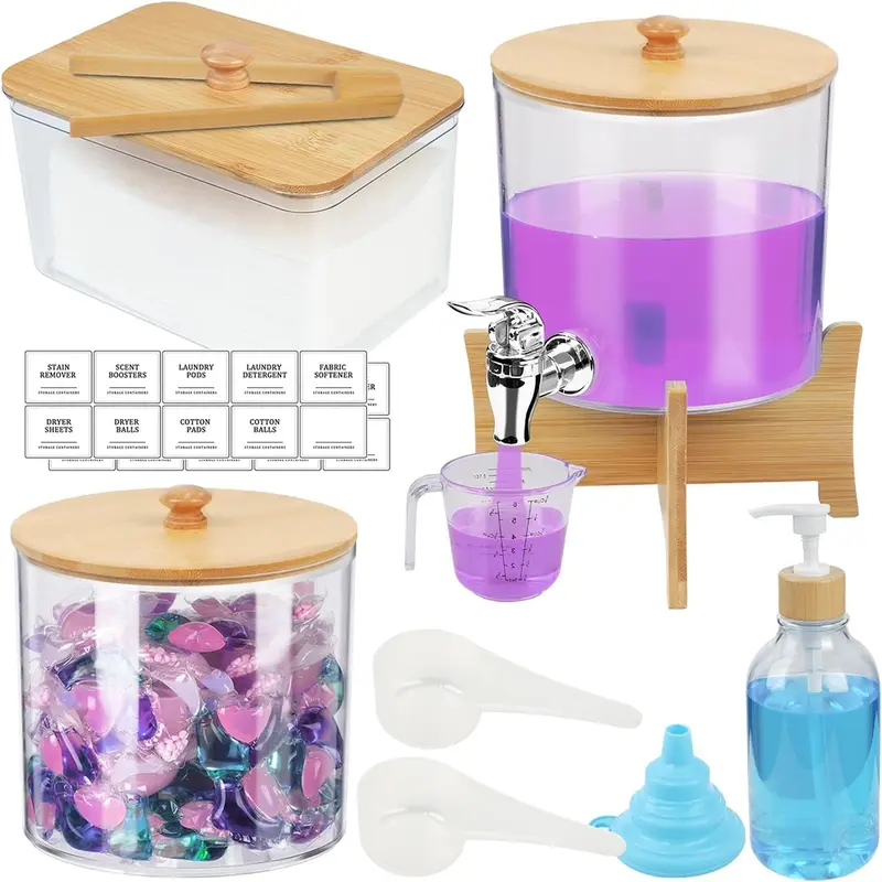 Transparent Acrylic Laundry Pod Multipurpose Storage Box with Labels, Bathroom Detergent Dispenser for Laundry Pods, Bath Salts, Fabric Softener, Container, Organizers and Storage Containers with Lids