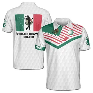 Custom Mexico Flag Men’s Golf Polo Shirt, World’s Okayest Golfer Personalized Performance Polo