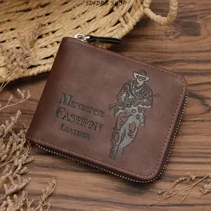 Father’s Day Gift – Tri-Fold Embossed Hunter Wallet for Men, Multi-Card Short Leather Wallet with Chain, Durable Compact Organizer for Daily Use, Travel & Work
