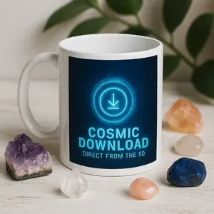 Cosmic Download Mug – 11oz White Ceramic Coffee Cup for Starseeds & Lightworkers