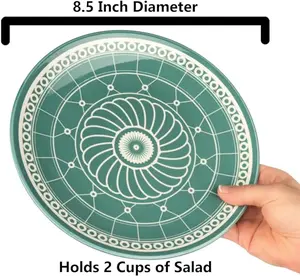 Appetizer Plates, Small Colorful Cute Decorative Porcelain Dinnerware for Salad, Luncheon, Dessert, Serving Dishes for Entertaining, Microwavable, 8.5 Inch Diameter, Set of 6
