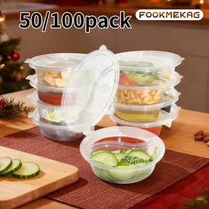 50/100 sets of reusable PP snack containers with lids - 2 compartment portion control storage boxes, suitable for freezing, disposable/reusable, suitable for Christmas/Thanksgiving parties, picnics, lunch boxes, dips, sauces and outdoor meal preparation.