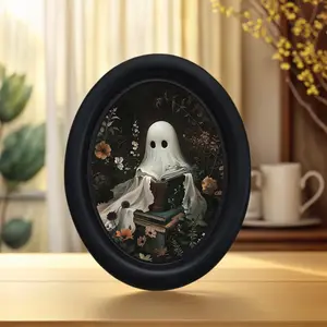 Gothic Style Wooden Framed Oval Picture Frame Decorative Art Print, Ghost Reading in Garden Scene, Perfect for Home Office Wall Decoration
