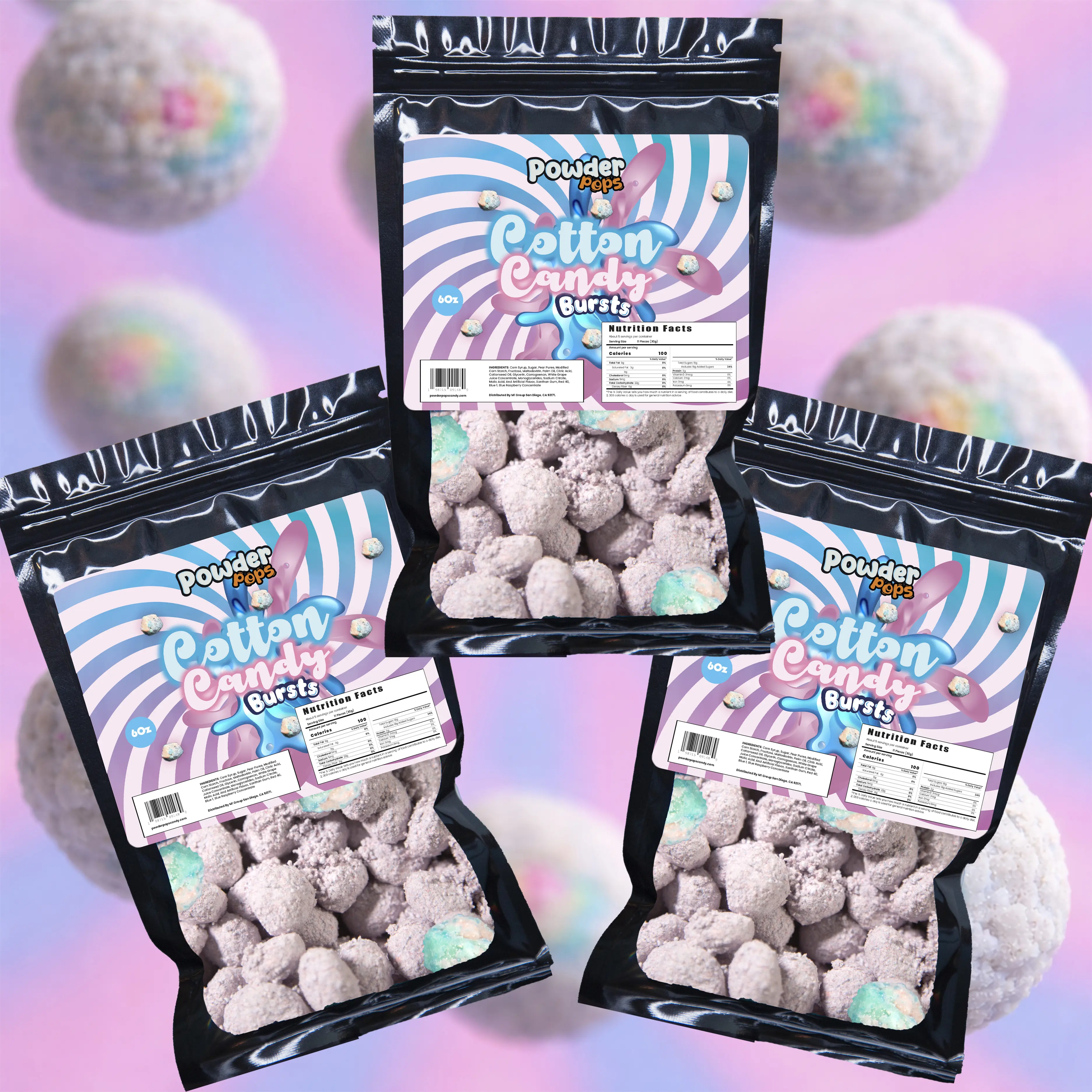 PowderPops 3-Pack Cotton Candy Gusher Bursts 18 OZ Bundle - Sweet Viral Fruit Snack Candy PowderPops 3-Pack Cotton Candy Gusher Bursts 18 OZ Bundle - Sweet Viral Fruit Snack Candy