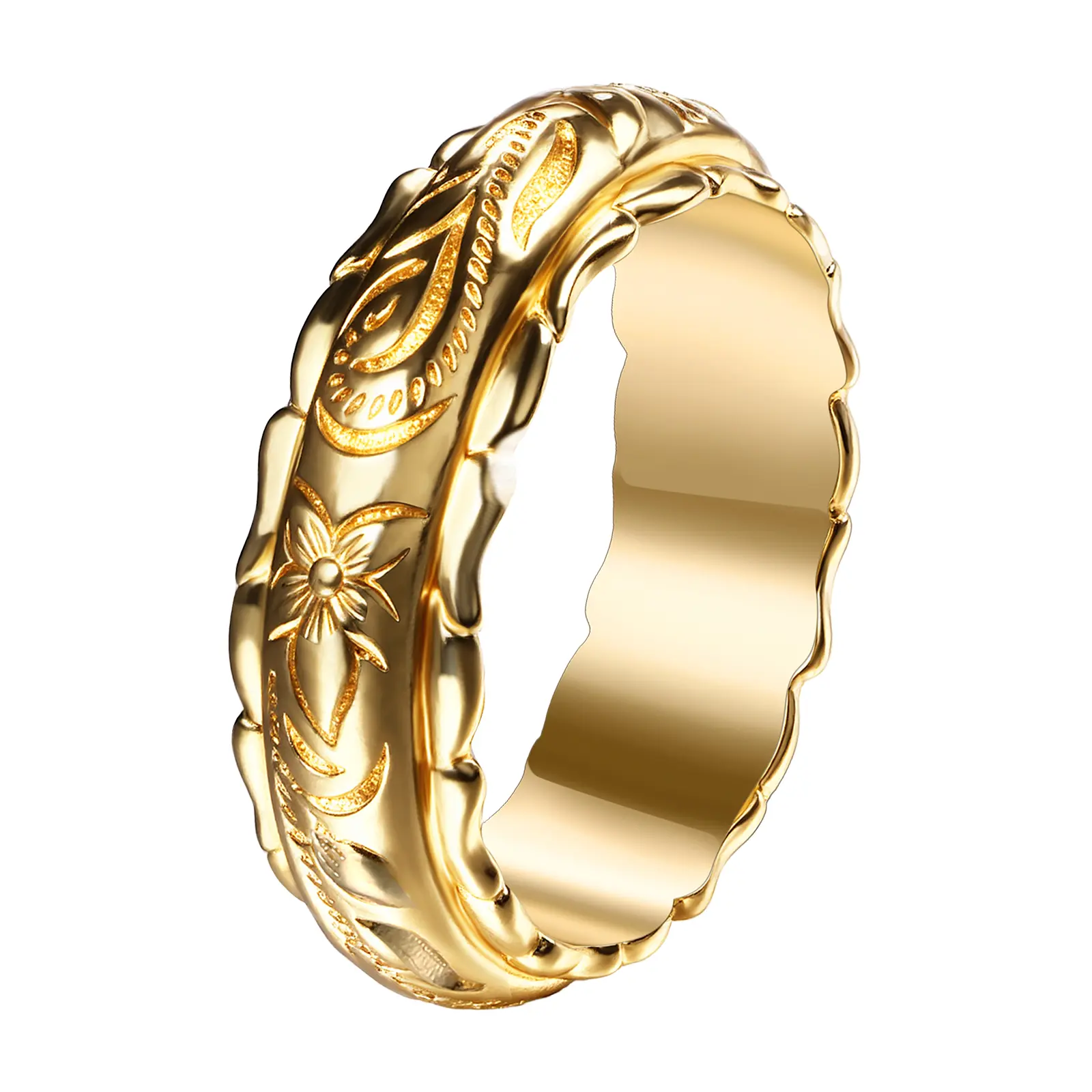 OIDEA Hawaiian Plumeria Flower Stackable Ring for Women - Hand-Engraved Gold Tone Floral Band, Flower Shape Rings, Gold Flower Rings
