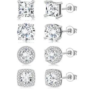 Lustermo Cubic Zirconia Stud Earrings Hypoallergenic 925 Sterling Silver Post Earrings Big Brilliant Stud Earrings for Women Men