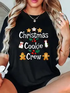 Cotton Bakers Christmas Cookie Crew Family Baking Team Holiday Cute Tee, Autumn Womens Tee Christmas Happy Letter Snowflake Fun Pattern