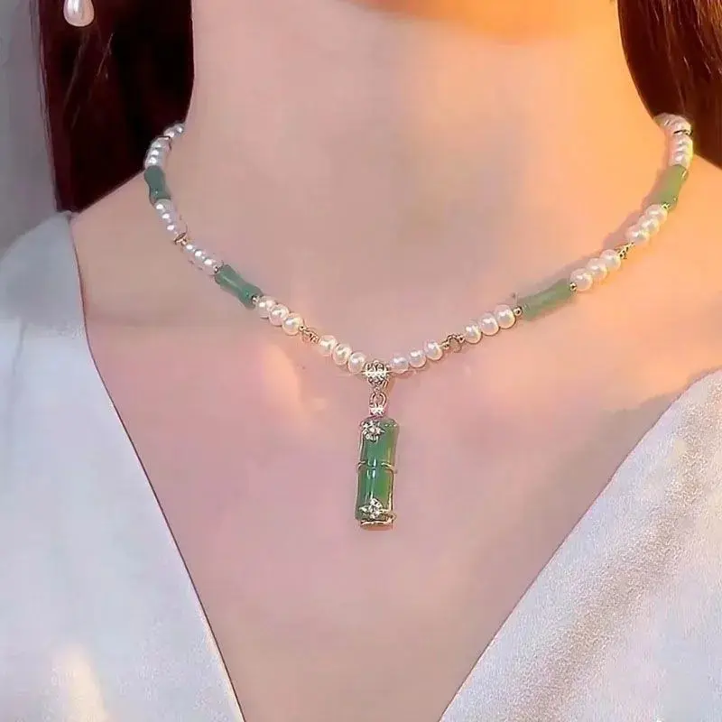 Pearl bamboo pendant necklace Q14