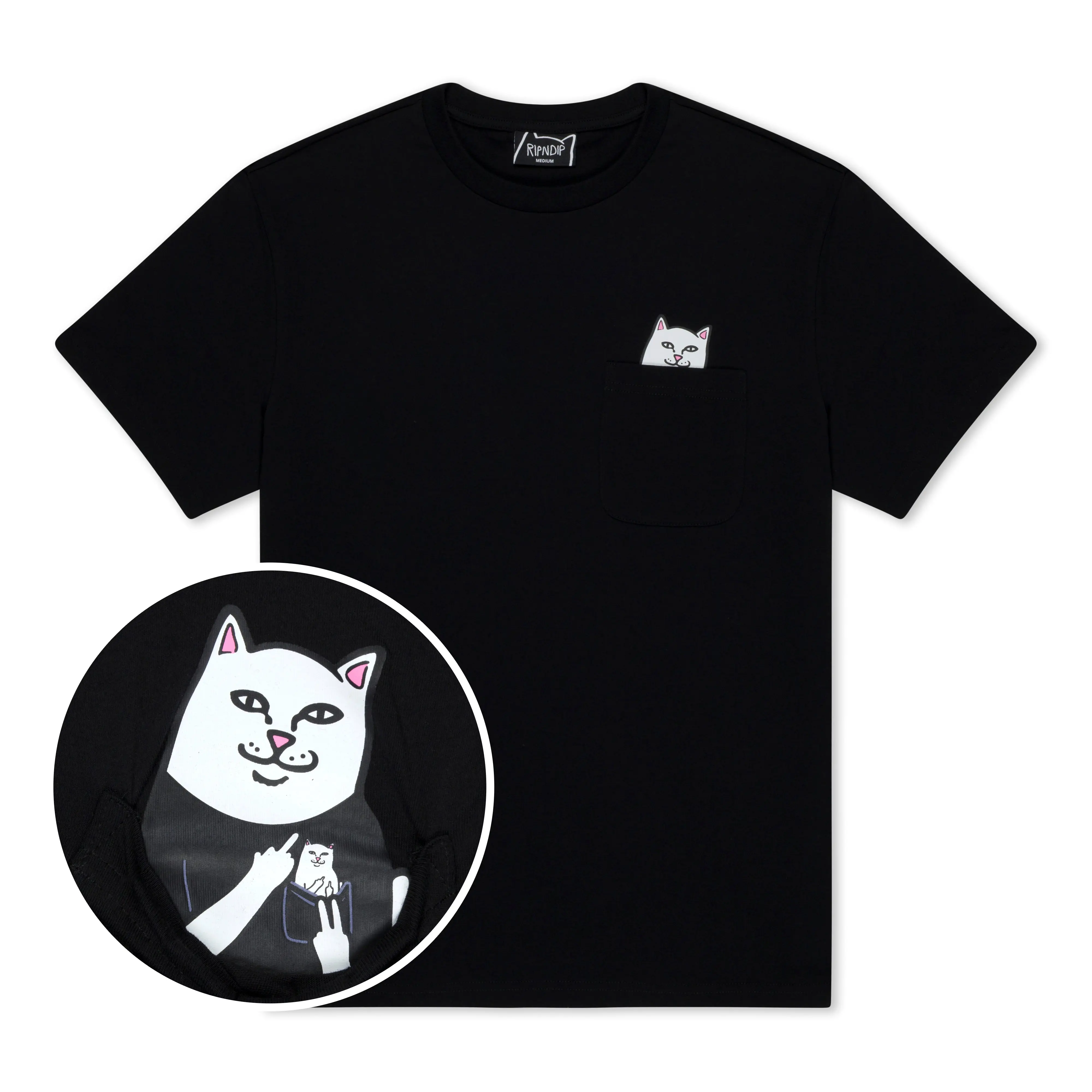 Women's Incepted Lord Nermal Pocket Tee, Black Streetwear Cotton Shortsleeve Casual Round Neck Top
