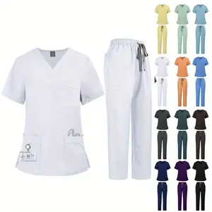 Unisex Plus - Size Two - Piece Set Quick - Dry Stretch Scrub Sets for Doctors and Nurses Set 2pcs:Top+Pants