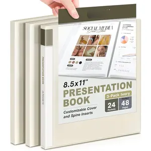 Presentation Binder 24-Pocket, Displays 48 Pages, 8.5x11 Portfolio Binder with Plastic Sleeves, Storage and Organizer for Documents, , Projects, Photos (3 Pack, )