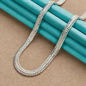 Silver Chain for Men 925 Silver Over Fox-Tail Rope Chain Necklace for Women and Men with lobster clasp ( 20, 24 Inches)，Foxtail Chain Necklace for Men Jewelry Mens Chains Gifts for Husband Father Boyfriends