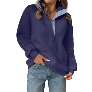 EVALESS Sweatshirt for Women Quarter Button Long Sleeve Oversized Sweatshirts Lapel Fleece Line Fall Winter Collared Pullover Tops 2025 Womenswear Winter Outfits