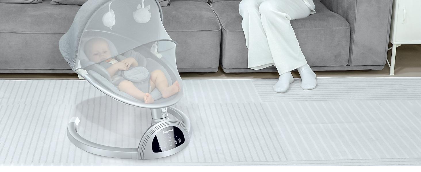 BabyBond Bluetooth Baby Swing for Boys & Girls, Remote Control , 5-Point Harness, 5 Sway Speeds & 10 Lullabies, Portable Swing for Infants, Indoor/Outdoor Use - Grey Baby Rocker for Toddler, Ideal Christmas Gifts for Babies