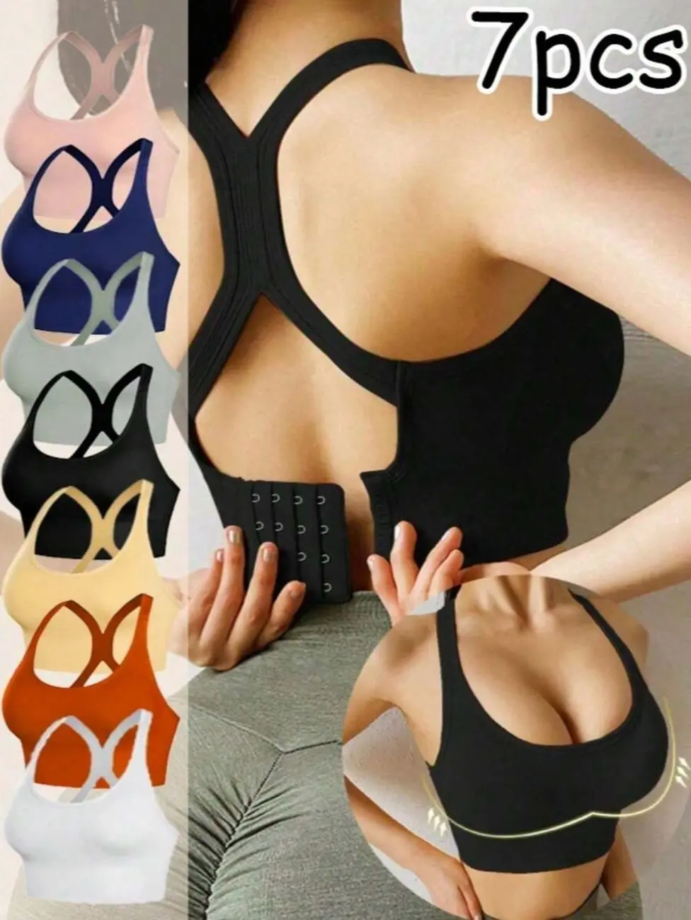 7-Pack Women's High Support Sports Bras Wireless Seamless Workout Yoga Running Bras for Large Bust