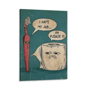 Funny I Hate My Job Canvas Wall Art Vintage Humor Poster Bathroom Decor for Bedroom Kitchen Office Dorm Gift