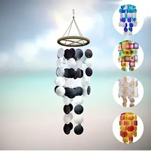 Unique Handmade Natural Seashell Wind Chimes, Capiz Indoor and Outdoor Wind Chimes with Cool, Natural Zen Charm, Soft Tones, Beautiful Colors, Easy Hanging Loop, Home Decor, Black & White