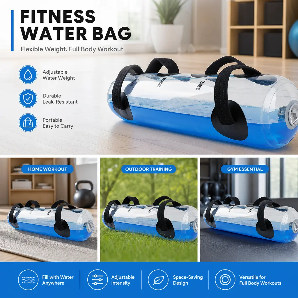 Water-Filled Adjustable Inflatable Weight Training Bag with Reinforced Handles for Home Gym Strength Training