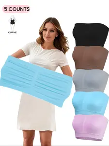 【Plus Size】solid Color Bandeau Bra, Casual Comfortable Breathable Bra for Daily Wear, Women's Plus Size Lingerie for All Seasons, Straplessbra