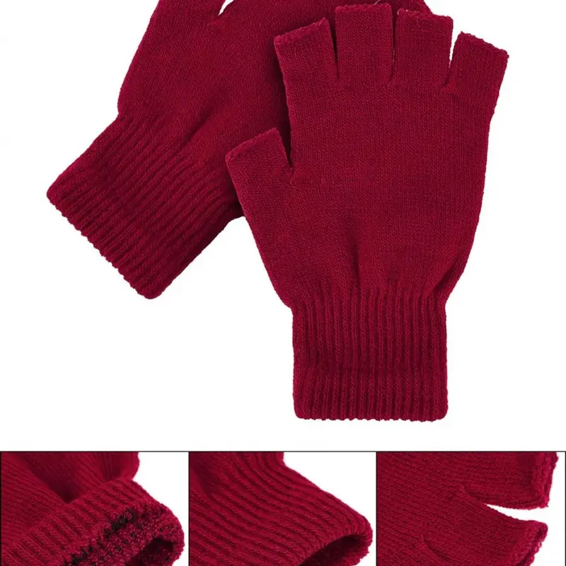 Unisex Half Finger Gloves Winter Stretchy Knit Fingerless Gloves in Common Size