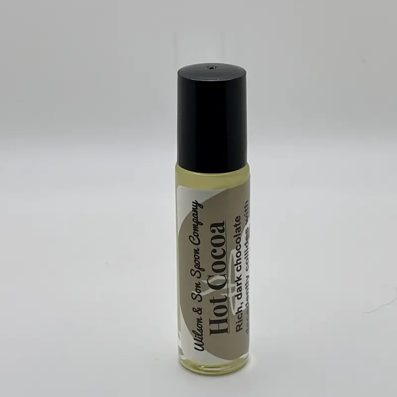 Vegan Handmade Dark Chocolate Hot Cocoa Scented Body Oil Roller - Smooth Almond Fresh Cream Normal Formula, Glides on Skin, Batch-Made for On-the-Go Beauty & Body Care Massage