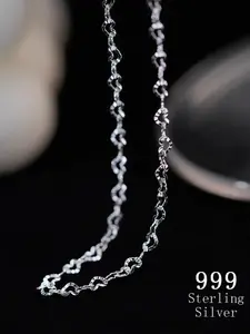 S999 Sterling Silver Heart Design Chain Necklace for Women & Girls, Fashion Jewelry for Party, Daily Decor, Trendy All-match & Exquisite Jewelry for Birthday Gift