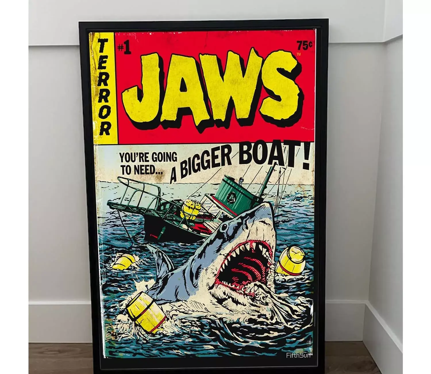 NoFramed, Jaws Movie Retro Comic Shark Poster