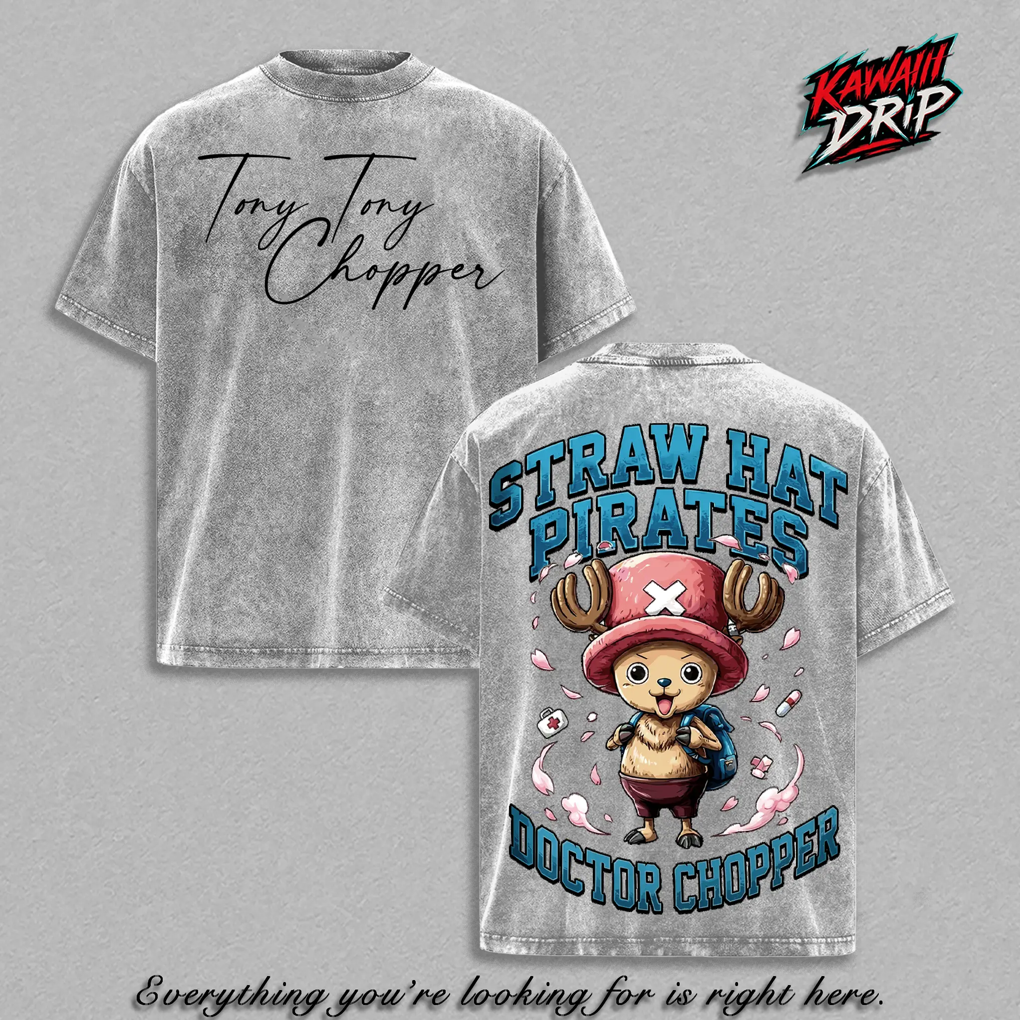 Tony Tony Chopper Graphic Tee Vintage Washed One Piecee Shirt Unisex Anime Streetwear Straw Hat Pirates Doctor Chopper T-Shirt Cute Anime Oversized Washed Cotton Manga Fan Gift for One Piecee Lovers